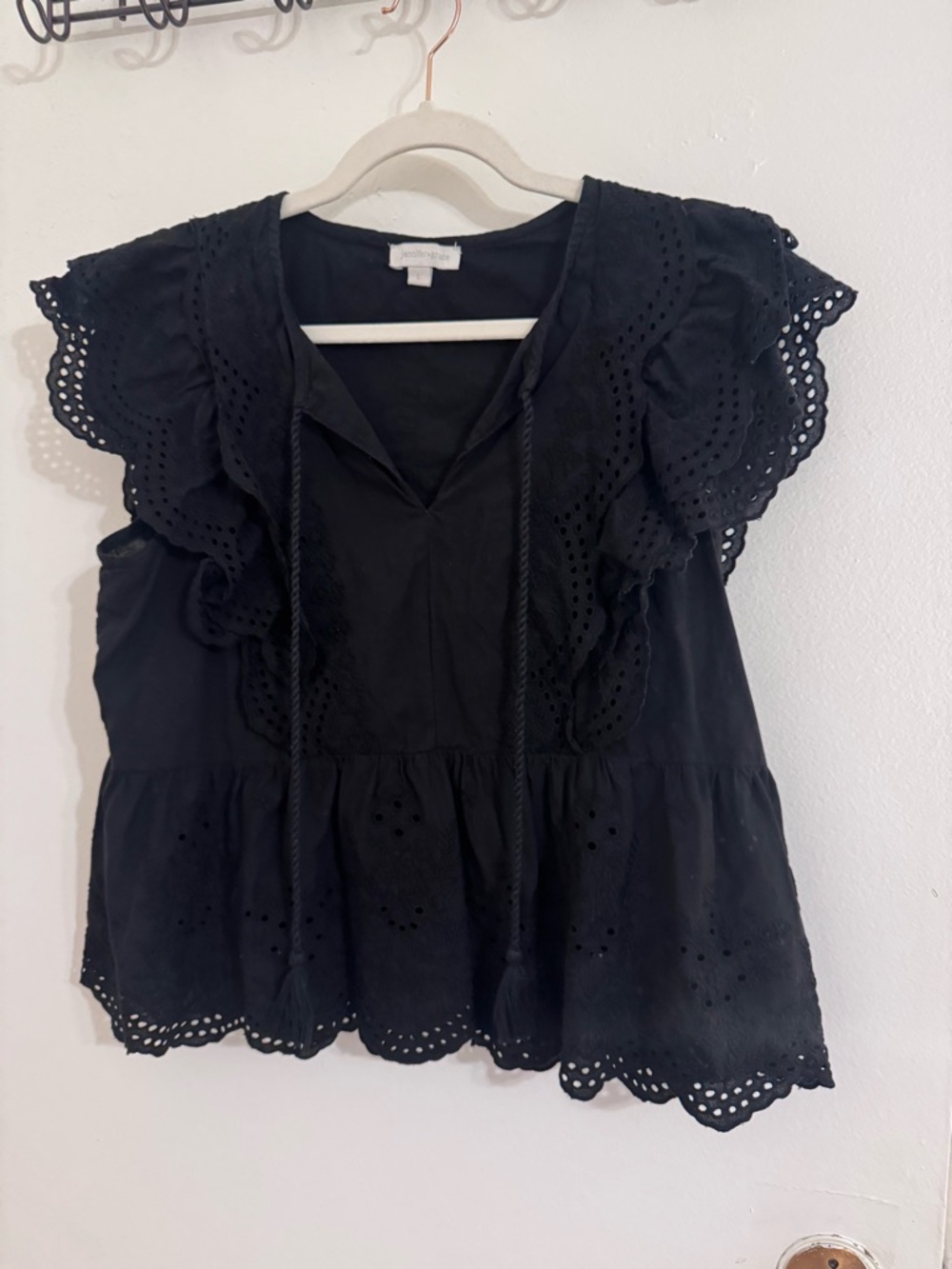 Women’s Black Eyelet Ruffle Top